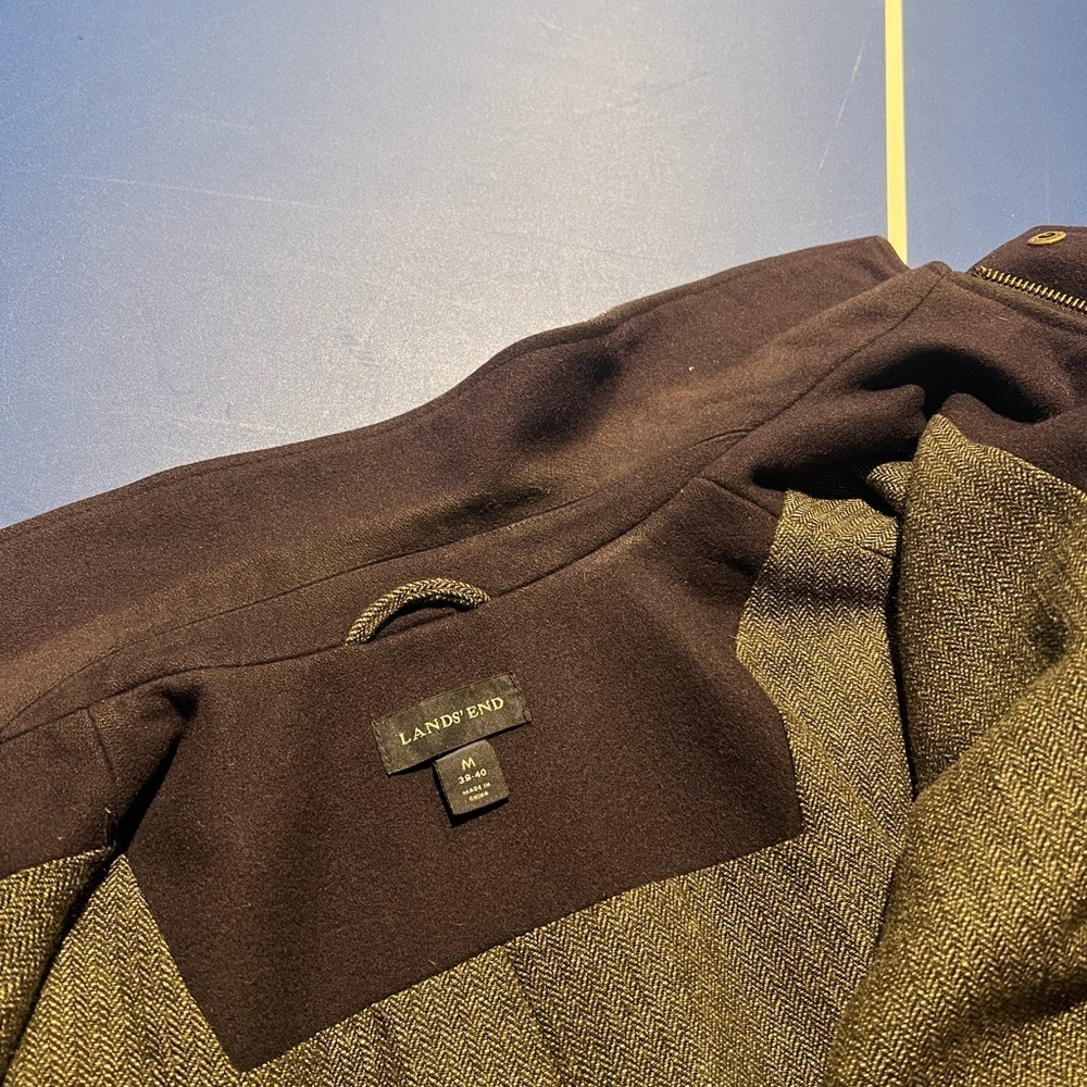 Lands End Mens Size M (38/40) Navy Pea Coat Wool Cashmere Blend - Picture 8 of 15